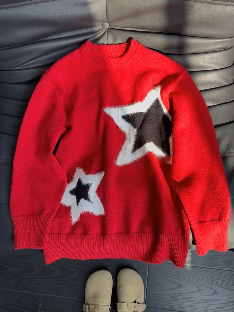 

Новый вязаный свитер Cisas на Новый год: мягкий, уютный, для мужчин и женщин, зимний, повседневный, с вышивкой звезд, комфортный трикотаж