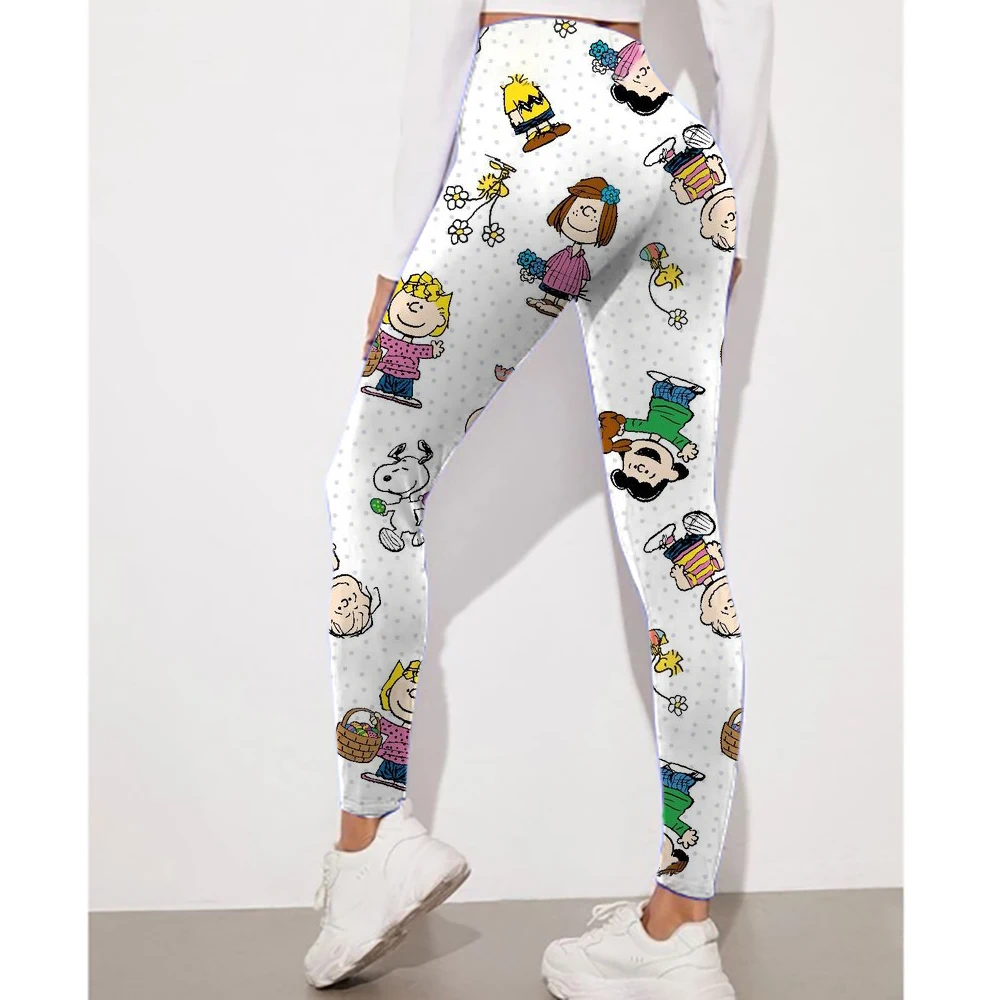 20 pantaloni a matita elasticizzati a vita alta con stampa Snoopy da donna color caramello pantaloni skinny casual in cotone leggings femminili ﻿