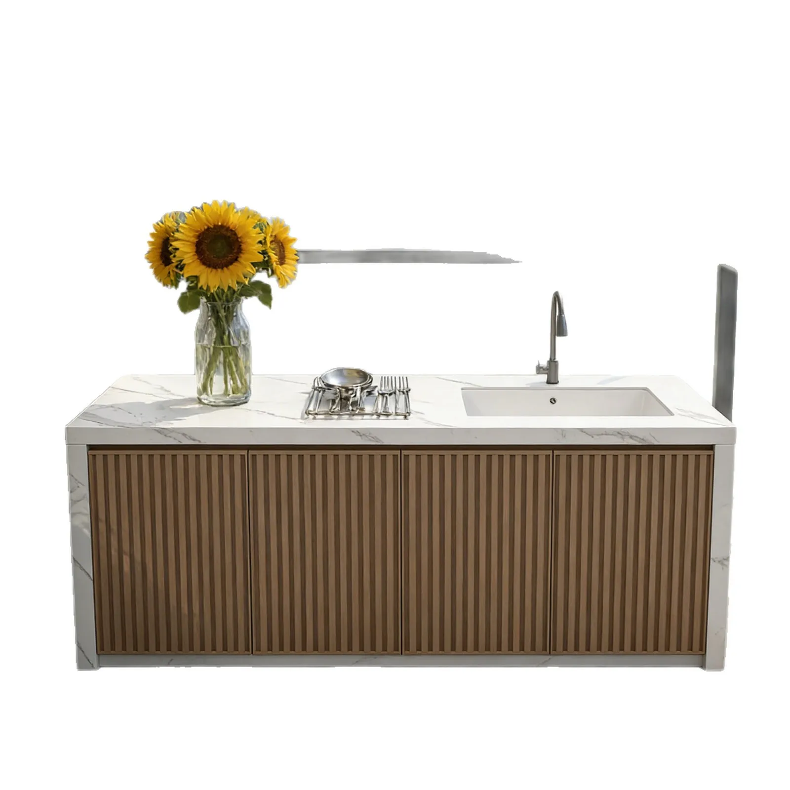 Outdoor rock slab console villa balcony aluminum alloy integrated cabinet terrace storage cabinet courtyard pool basin
