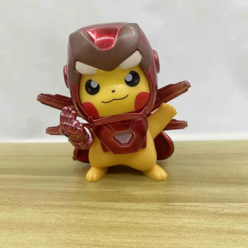 Мультфильм Покемон Пикачу Cos Мстители Стальные Фигурки Пикачу Модель Крутые Игрушки Изысканное Украшение Сюрприз Мальчик Праздничный Подарок