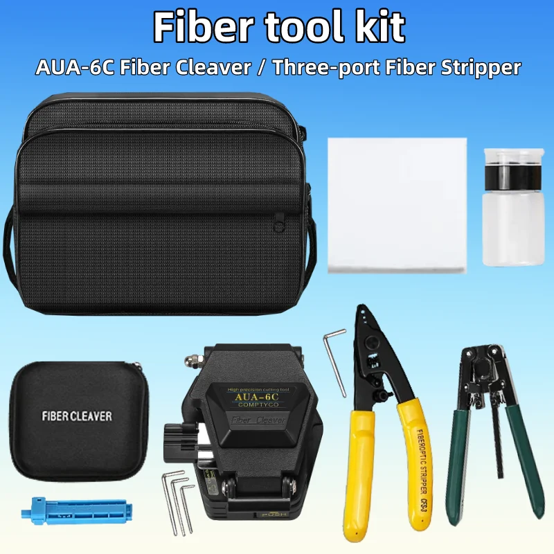 

FTTH Fiber Optic Tool Kit With AUA-6C Fiber Cleaver CFS-3 Three-port Fiber Stripping Pliers Optical Fiber Leather Wire Stripper