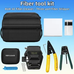 FTTH Fiber Optic Tool Kit With AUA-6C Fiber Cleaver CFS-3 Three-port Fiber Stripping Pliers Optical Fiber Leather Wire Stripper