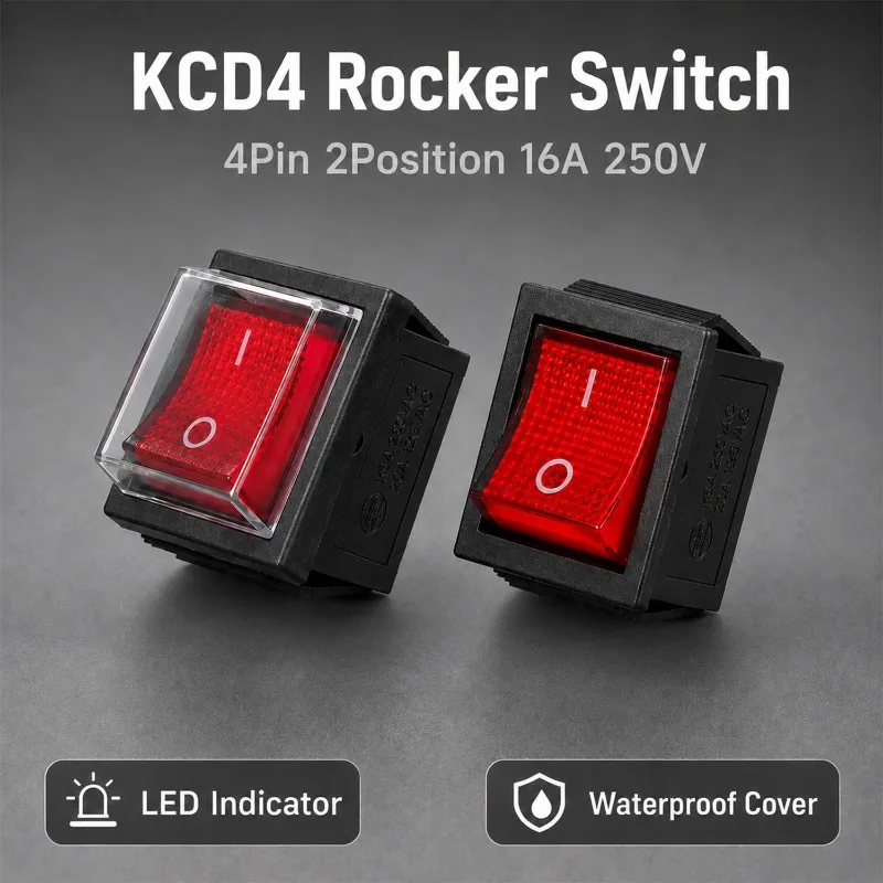 1/2/5pcs Waterproof Latching Rocker Switch Power Switch I/O 4 Pins 2 Position with Light for KCD4 Car Boat Button Accessories