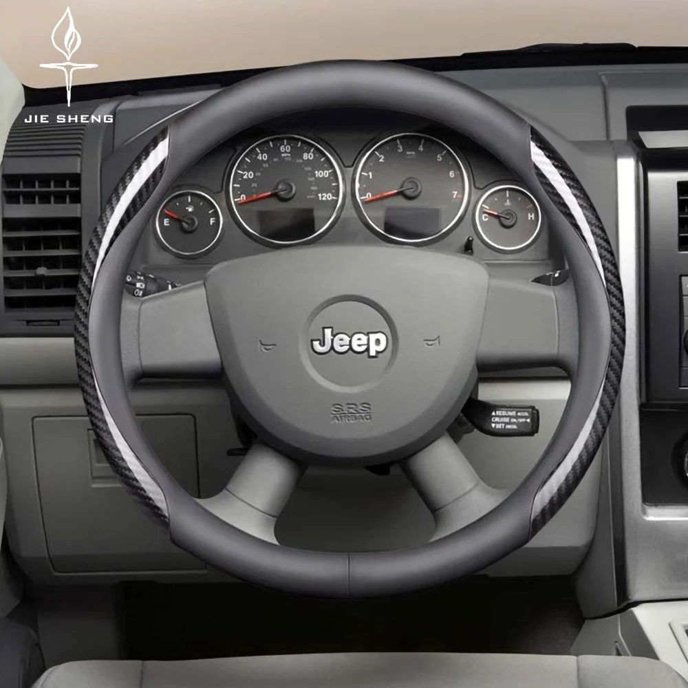 

For Jeep Compass Cherokee Renegade Wrangler Jk Jl Grand Wk2 Wj Xj Avenger Wagoneer Car Carbon Fiber Leather Steering Wheel Cover