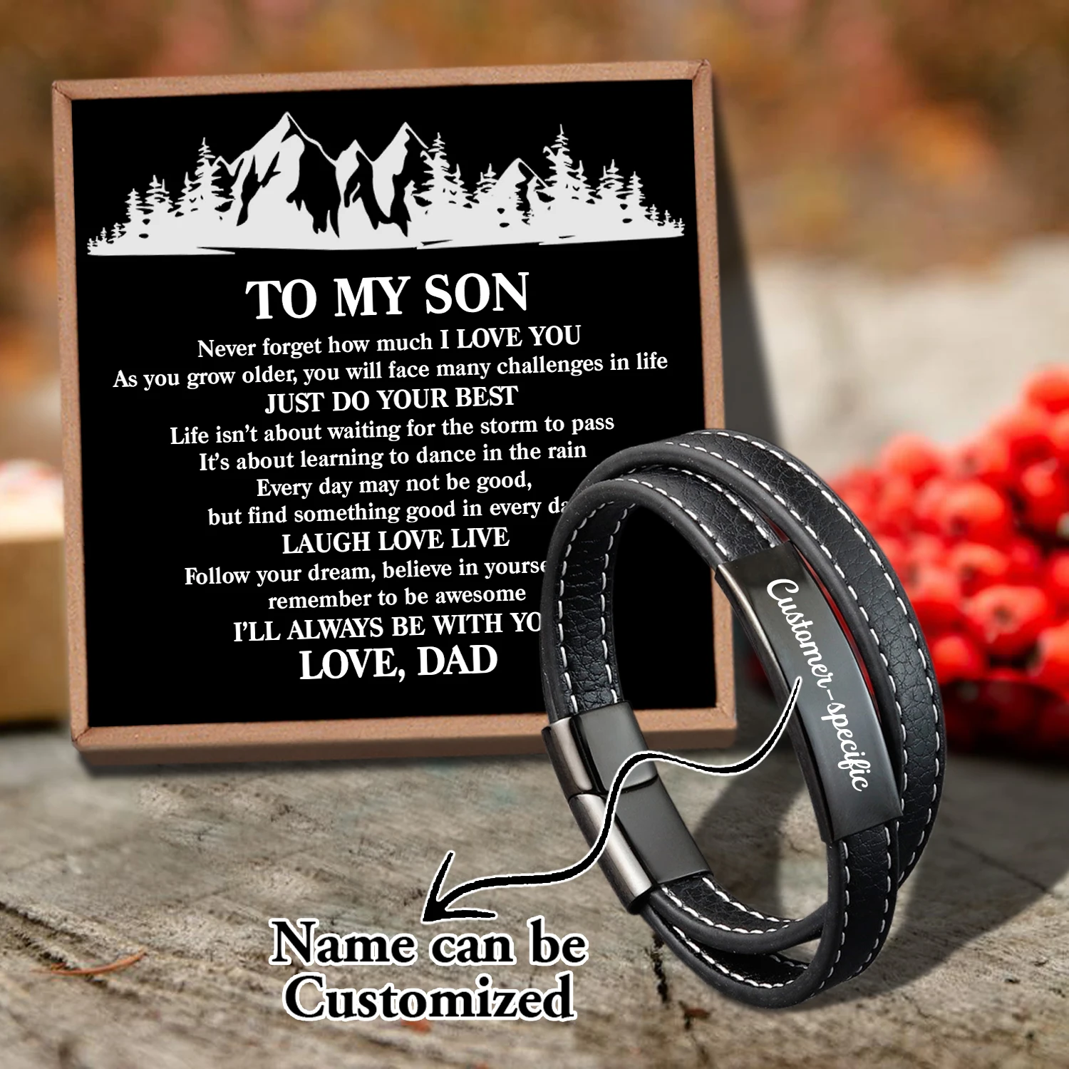 

Sam3024 Dad To My Son Name Can Be Customized Card text Classic Design Men's Stainless Steel Bracelets With Magnetic Clasp