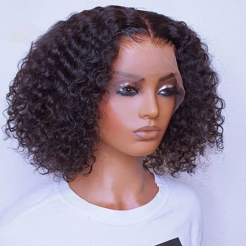 Perruque Lace Front Wig sans colle noire naturelle, cheveux crépus bouclés, 18 pouces, densité 180, pre-plucked, baby hair, toutes peaux assorties, degré de chaleur