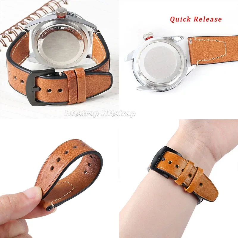 18mm 20mm 22mm Leather Strap Vintage Cowhide Watchband Quick Release Universal Wristband for Seiko for Rolex Replacement Band