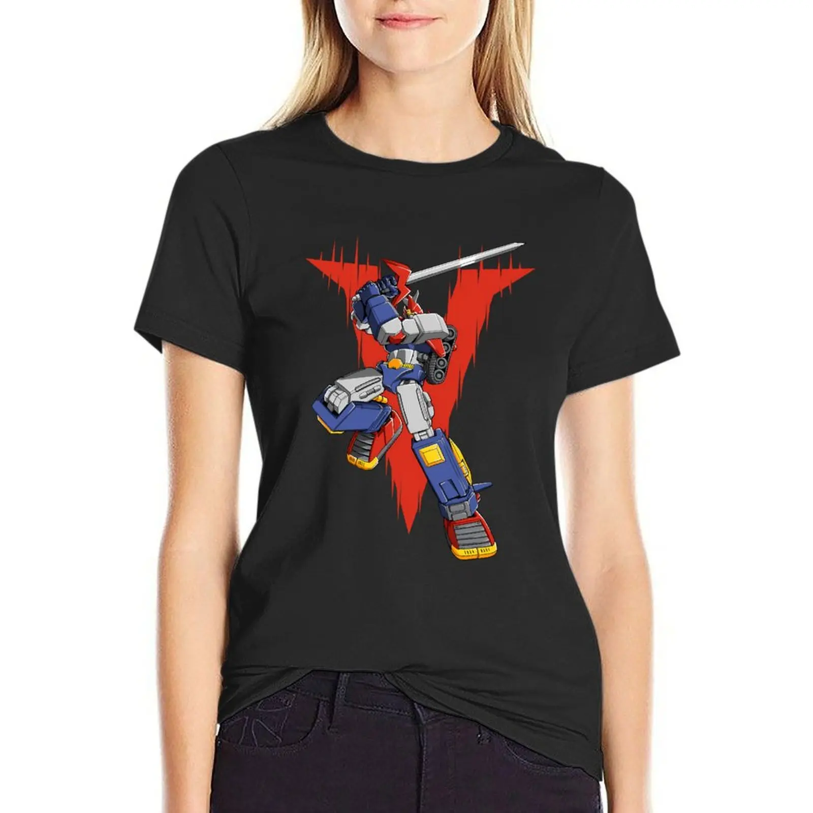 Camiseta Voltes V feminina, tops de verão, roupas vintage, camisetas fofas para mulheres