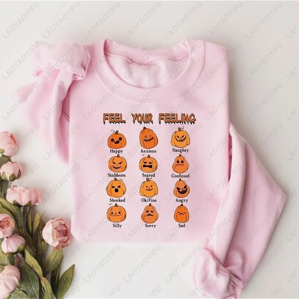 اشعر بمشاعرك، سويت شيرت وجه اليقطين للهالوين، ملابس عصرية للشارع الرهيبة، ملابس رياضية للنساء، هوديي أنيق