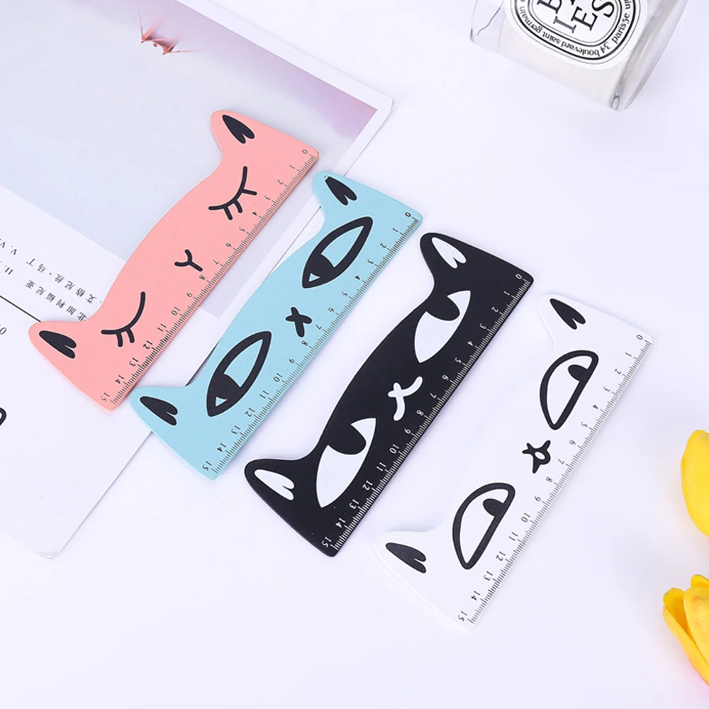 1 Pcs Creative cartoon colored cat wooden ruler student's classroom drawing 15cm hand account stationery ruler School Supplies