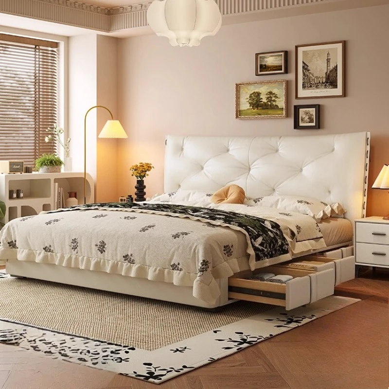 

Двуспальная кровать 180x200, французская кремовая ветровая главная спальня, кровать с 3 ящиками для хранения, многофункциональная кровать размера «queen-size», мебель для спальни размера King Size