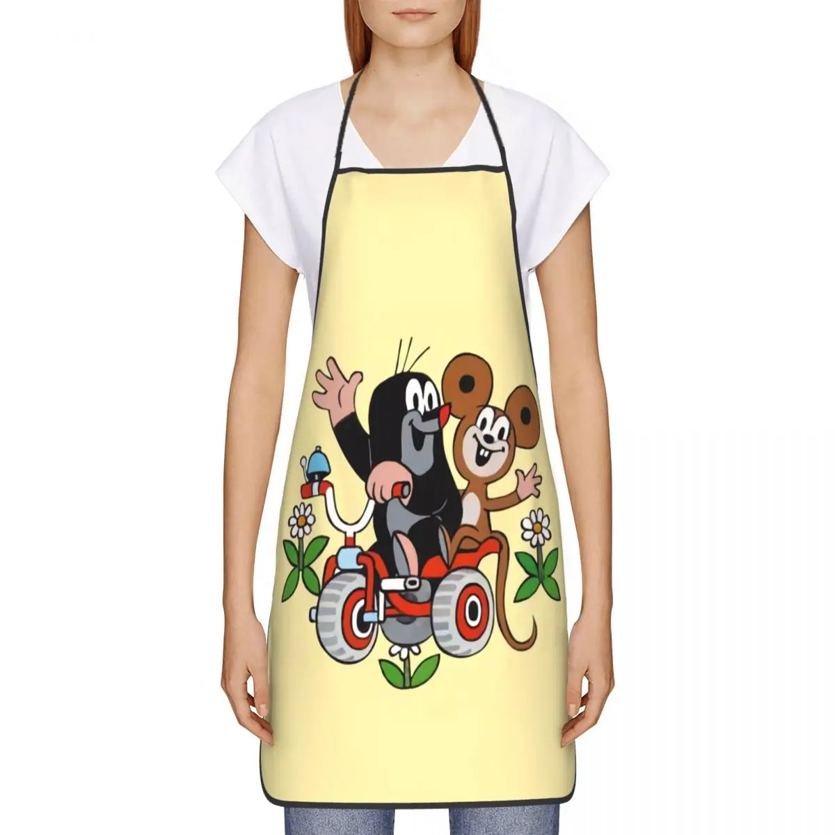 Custom Bib Cartoon Happy Mole Aprons Men Women Unisex Adult Chef Cooking Kitchen Cartoon Krtek Little Maulwurf Tablier Cuisine