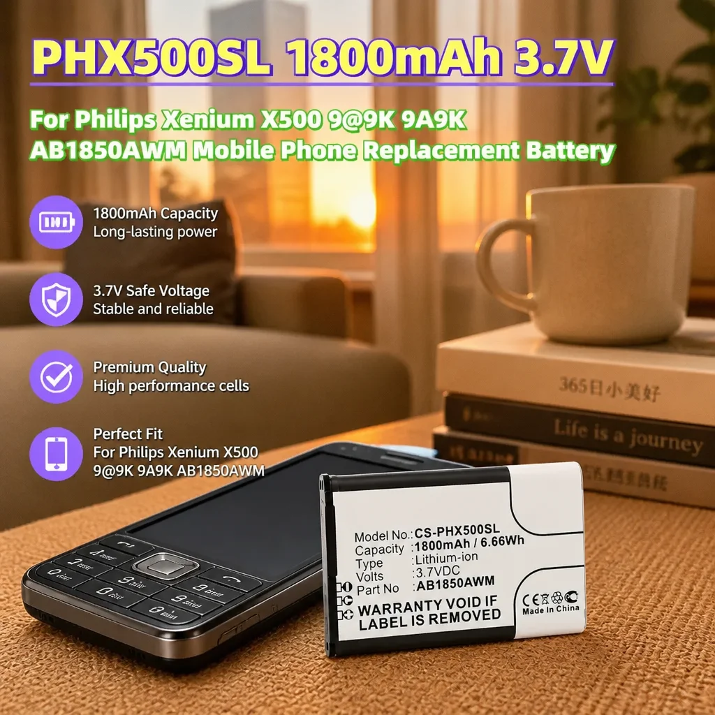 High-Capacity PHX500SL 3.7V 1800mAh Li-ion Replacement Phone Battery For Philips Xenium X500 9@9K 9A9K AB1850AWM