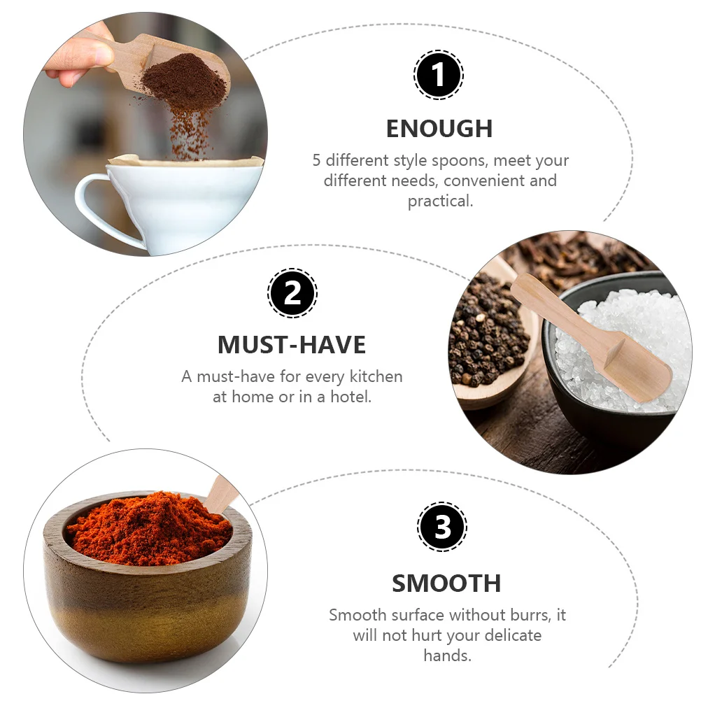 

10Pcs Wooden Salt Spoons Different Styles Small Tea Scoop Seasoning Spoon Kitchen Essential Wooden Salt Spoon Wood Tea Scoop