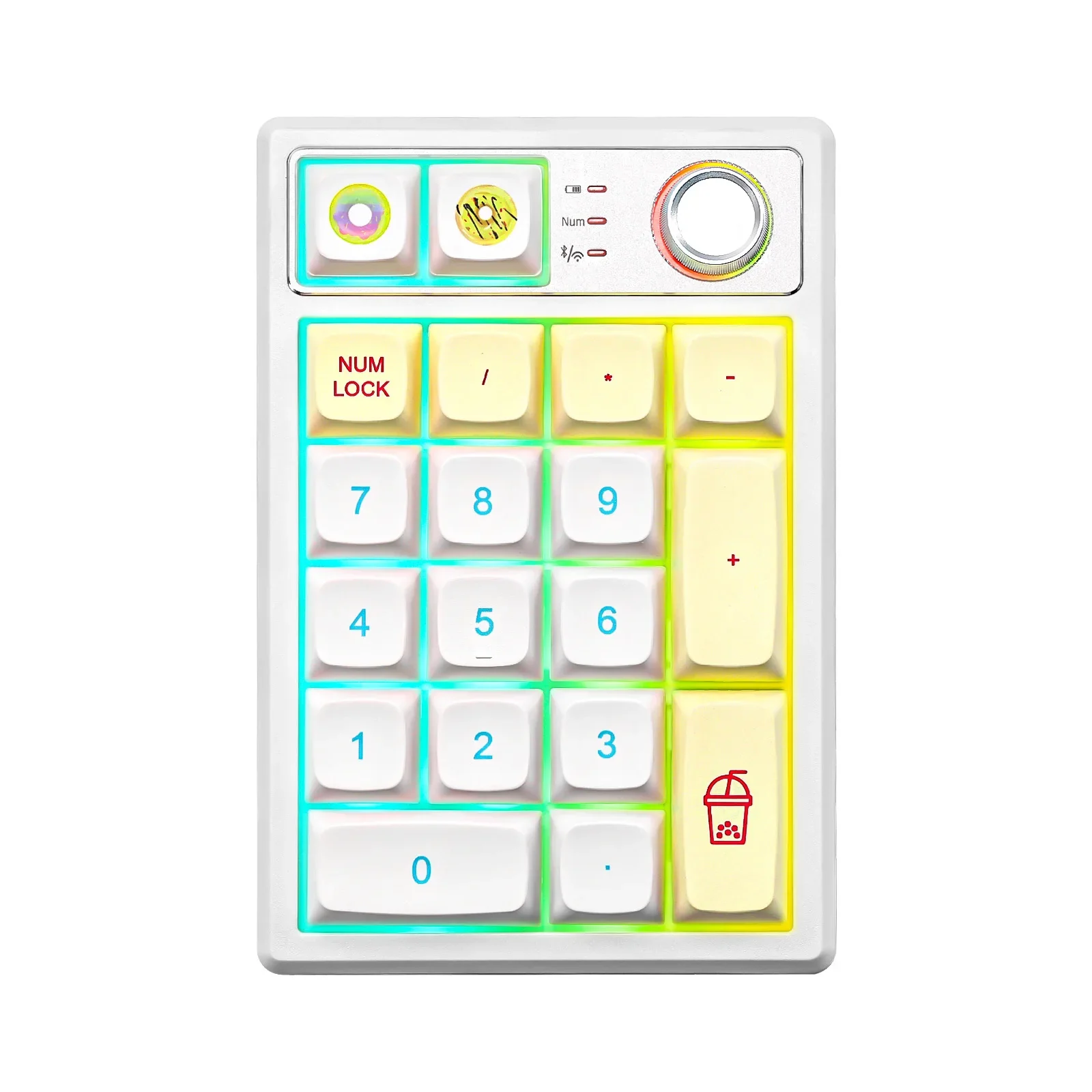 Macaron 19 Keys Wireless Custom Knob Mechanical Number Pad, Hot Swappable Gasket RGB Numeric Keypad with PBT Keycaps