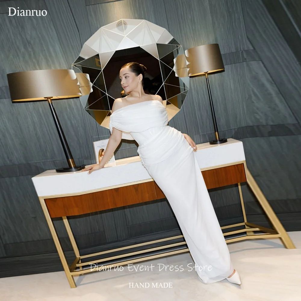 Dianruo Mermaid Ruched Wedding Dresses Off Shoulder Straight Vestido De Noiva Flowy Chiffon Bridal Evening Dress Customized