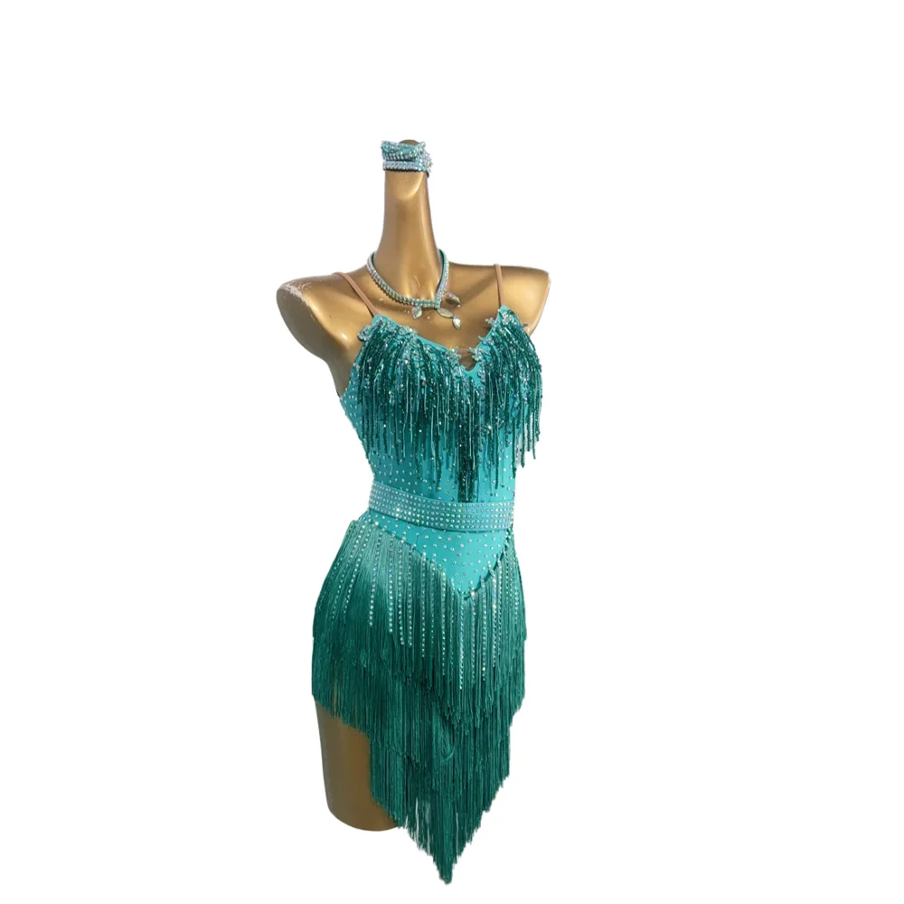 Traje de dança latina ab pedra feminino adulto crianças high end personalizado cristal multi cor vestido samba desempenho vestido