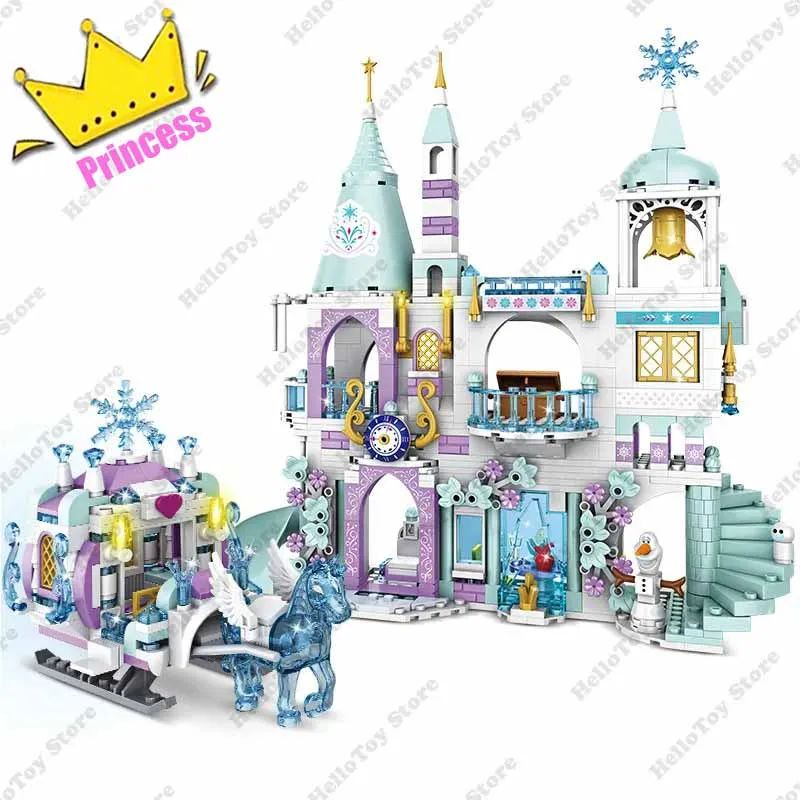 

2024 Classic Princess Castle Model Girls Ice and Snow Castle Building Blocks Figures Toys For Kids Birthday Gift Carriage Bricks