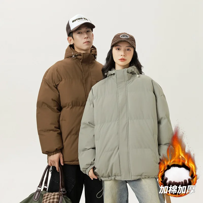 

Новая простая теплая хлопковая куртка с капюшоном, хлопковое пальто, мужская универсальная толстая куртка с воротником-стойкой, осенне-зимняя свободная куртка для хлеба