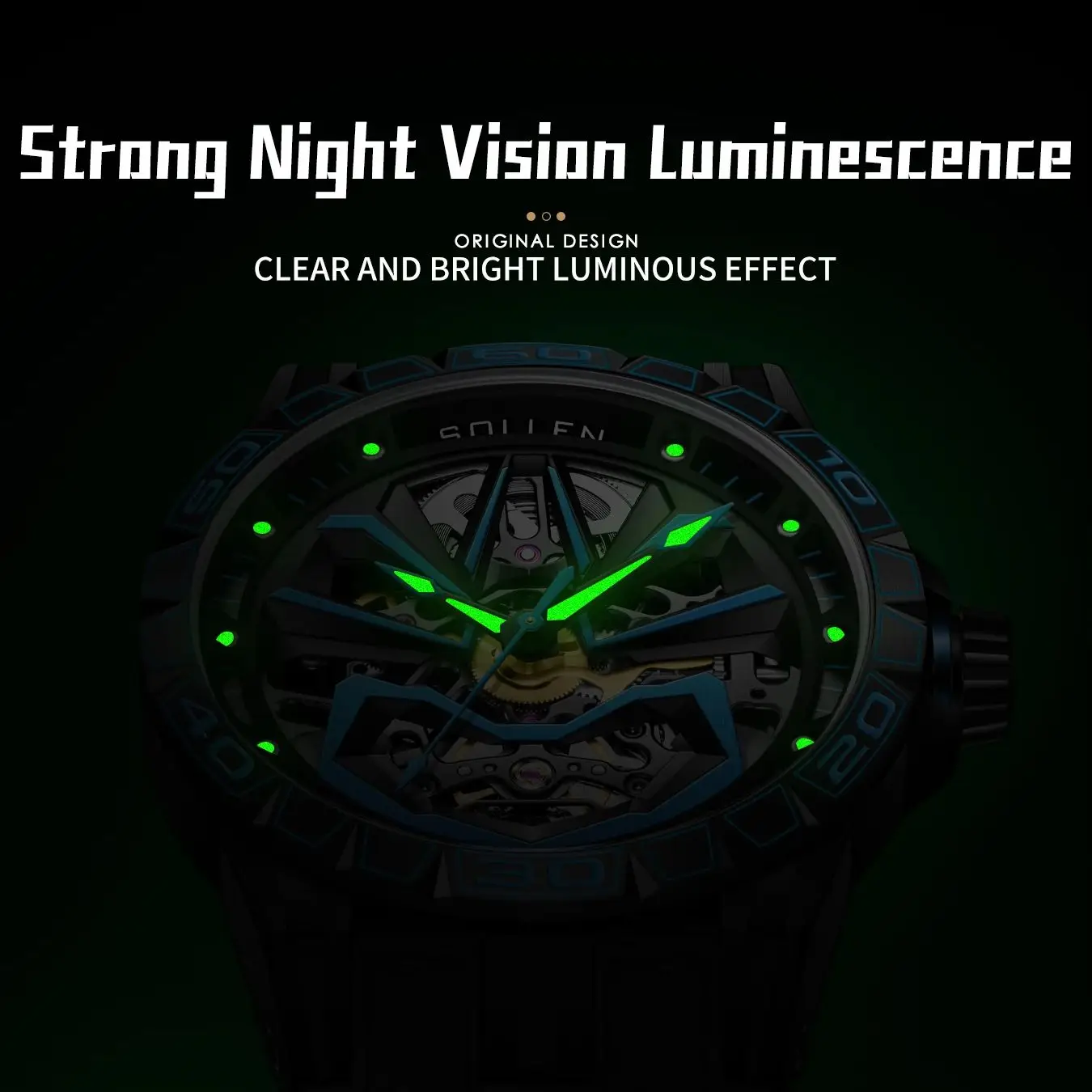 SOLLEN Face Collection Watch Men\'s Fully Automatic Mechanical Watch Waterproof Luminous Watch as a Birthday Gift for Boyfriend