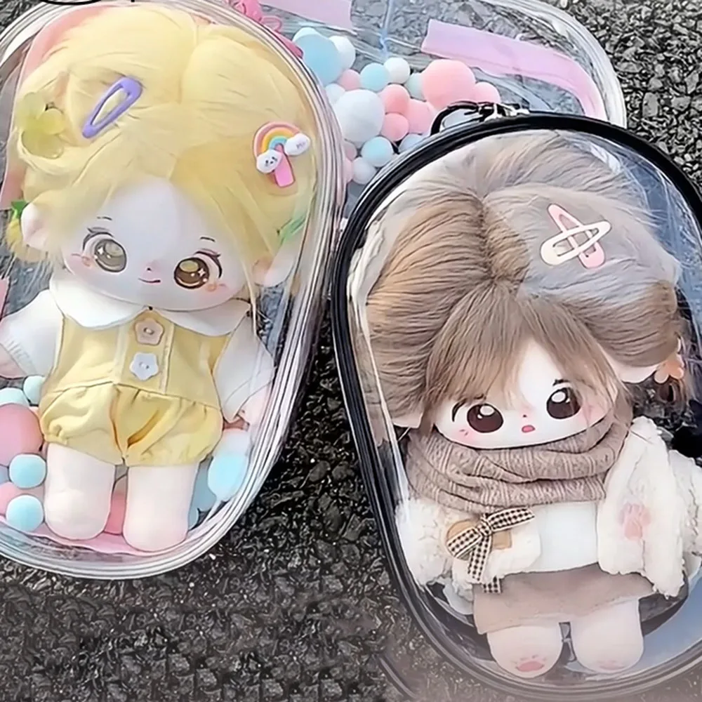 20cm Plush Doll Display Out Bag Transparent Thicken Cotton Doll Outing Dustproof Storage Pouch Keychain Mini Bag Accessories