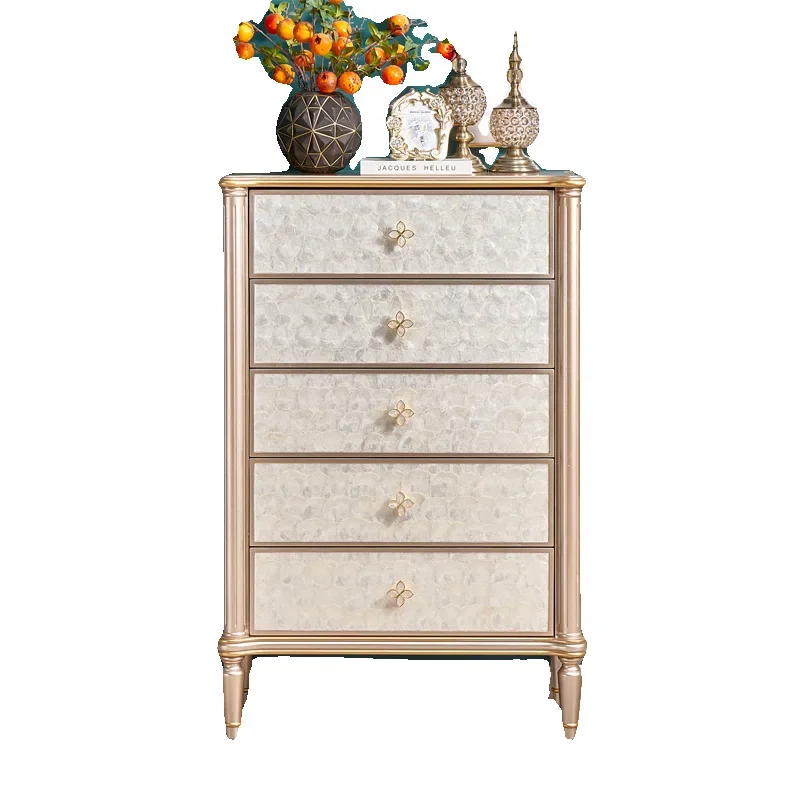 Light luxury solid wood shell chest cabinet champagne silver locker storage side cabinet drawer living room furniture complete