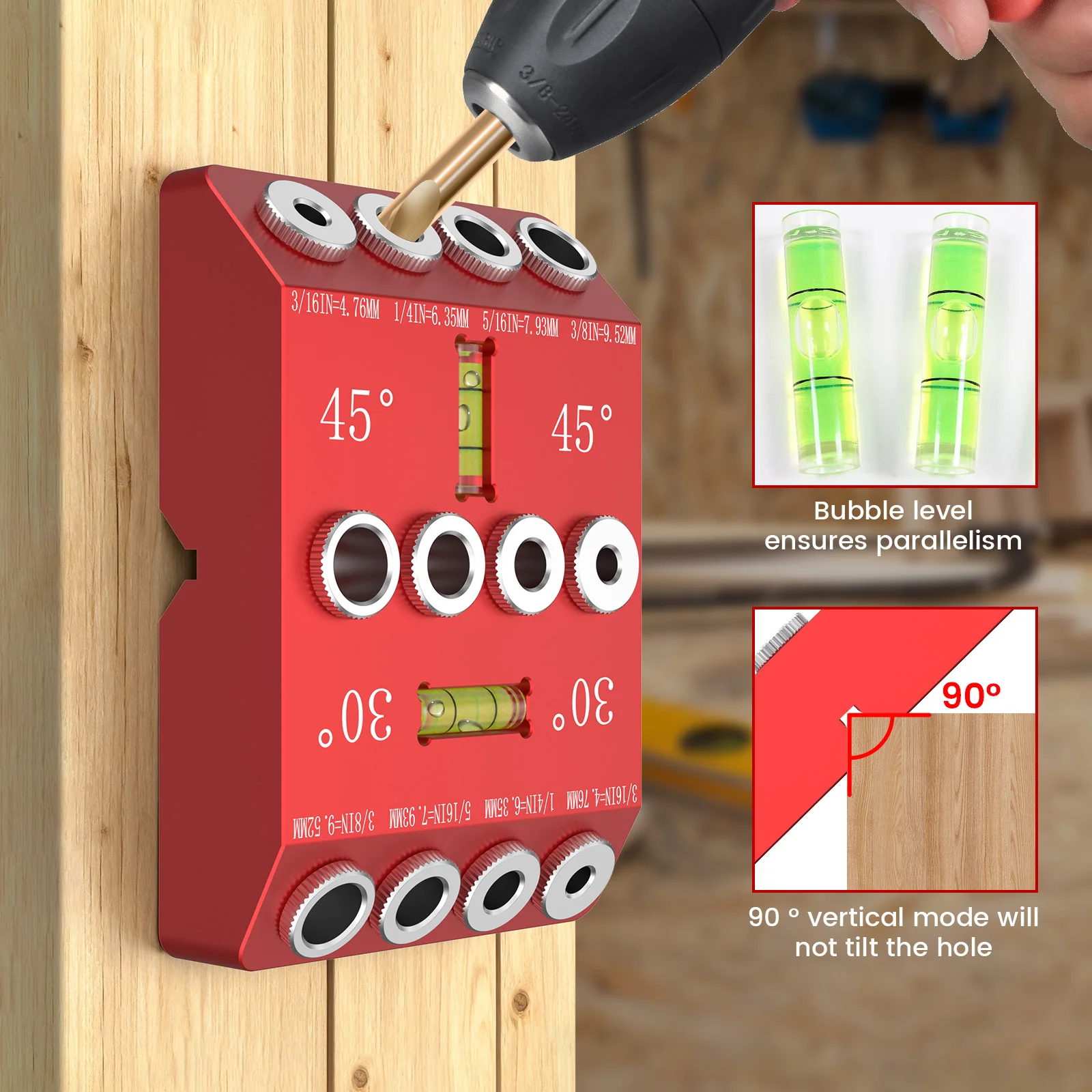 

Drill Guide Jig 30 45 90 Degree Angle Drilling Locator for Angled and Straight Hole Alloy Multi-sizes Carpentry Drilling Jig