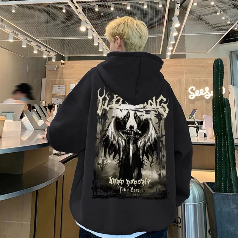 الشباب الخريف الشتاء المعتاد الطباعة الرجال مقنعين البلوز فضفاض مضحك Y2k الملابس مصمم القطن الكورية نمط الذكور هوديي