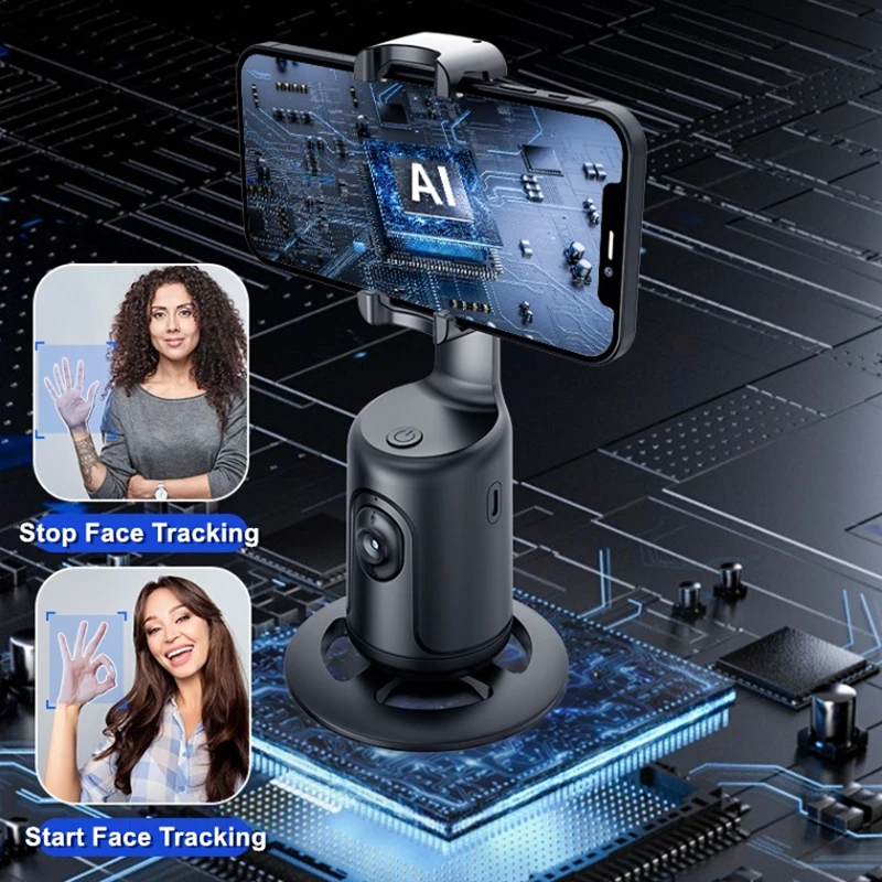 Auto Face Tracking Phone Holder Camera Tripod Stand with 360°Rotation and Gesture Remote Control,  Gimbal Stabilizer for Phone