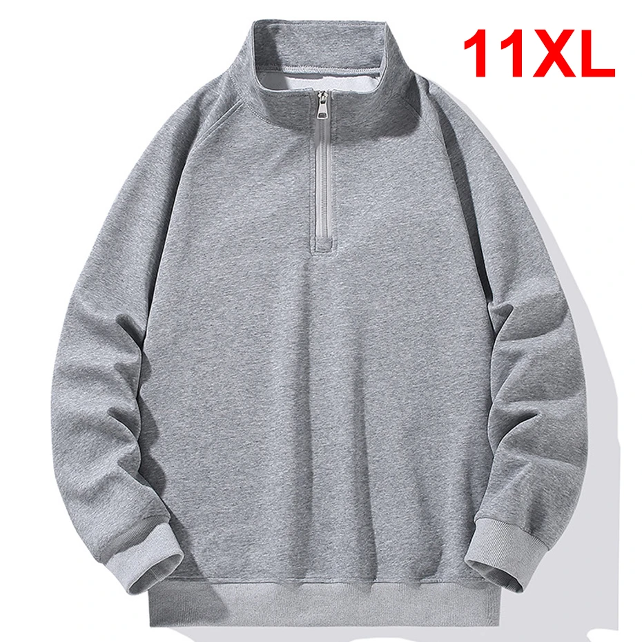 

Stand Collar Sweatshirt Plus Size 11XL Solid Color Sweatshirt Men Fashion Casual Pullover Male Sprint Autumn Zipper Sweatshirt