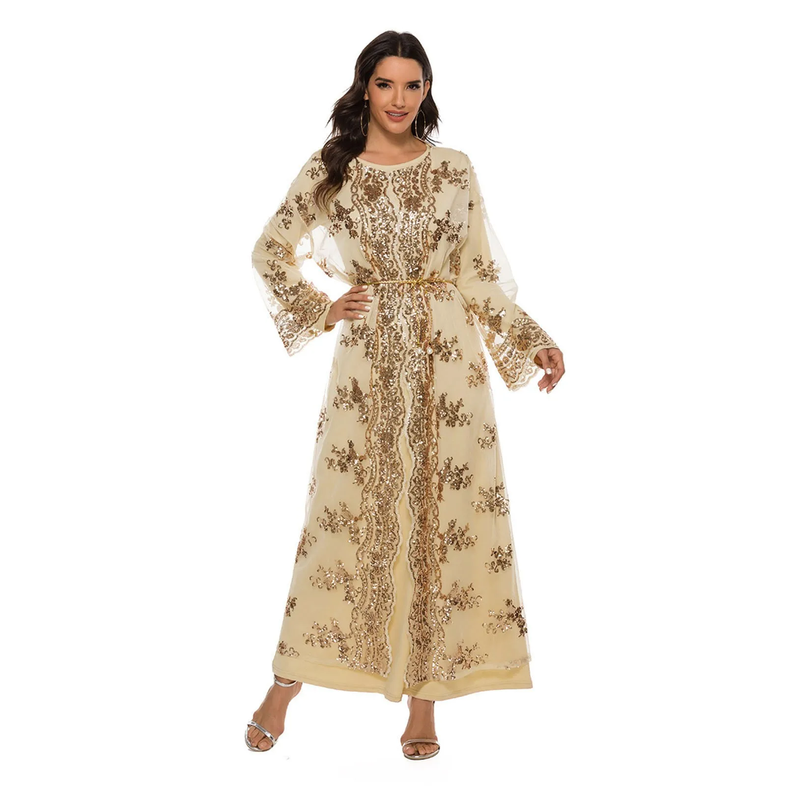 Floral Sequin Abaya Kimono Cardigan Hijab Muslim Dress Turkish Islamic Clothing Abayas For Women Dubai Kaftan Robe For Women