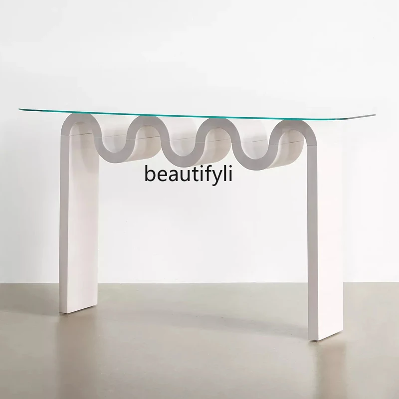 

Creative Console Tables Italian Minimalist Light Luxury Tempered Glass Entrance Stage Water Ripple Rectangular Transparent