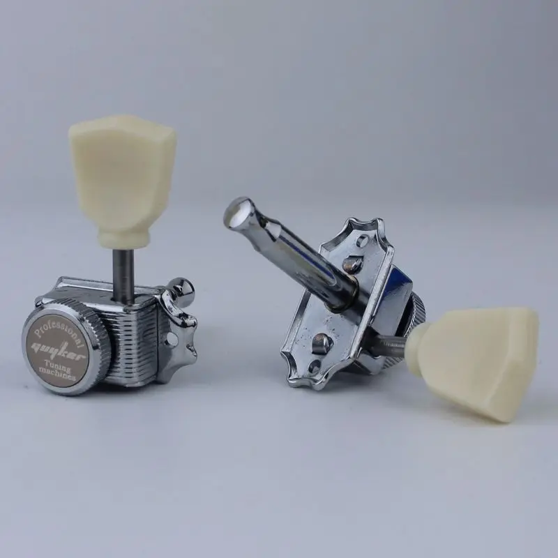 1 Set GUYKER Cream Handle Locking String Vintage Deluxe Electric Guitar Machine Heads Tuners Chrome 3R3L Tuning Pegs