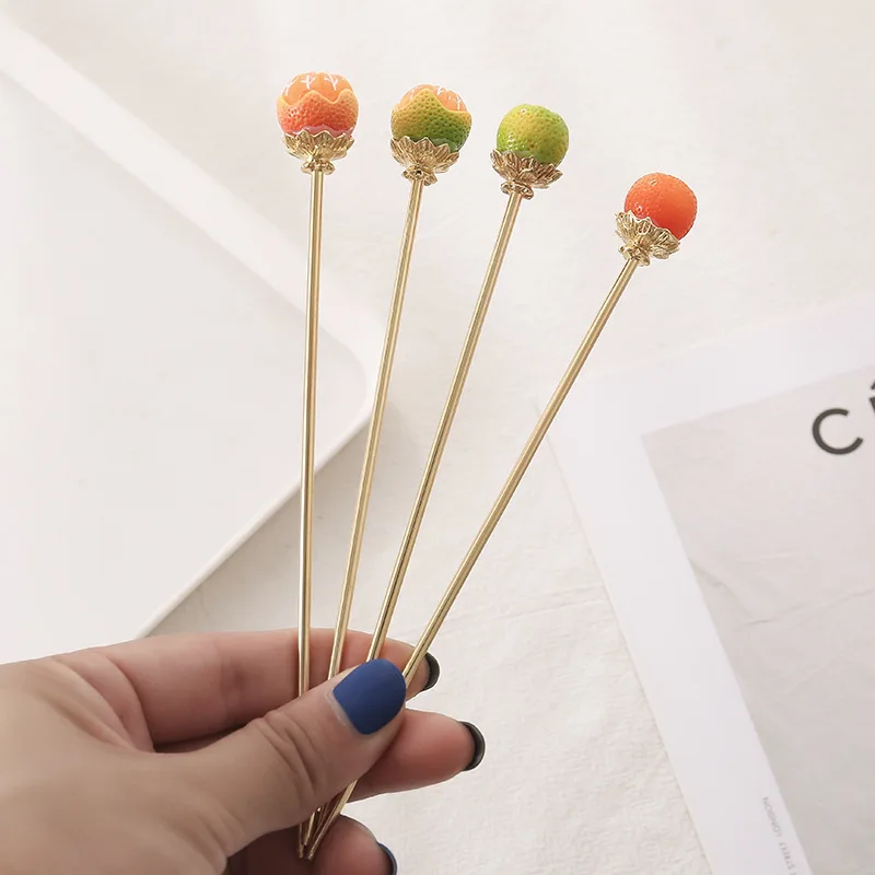 Antique Headwear Orange Hairpin Fun Fruit Cute Girl Vintage Straight Hairpin Daily Hairpin Hanfu Accessories