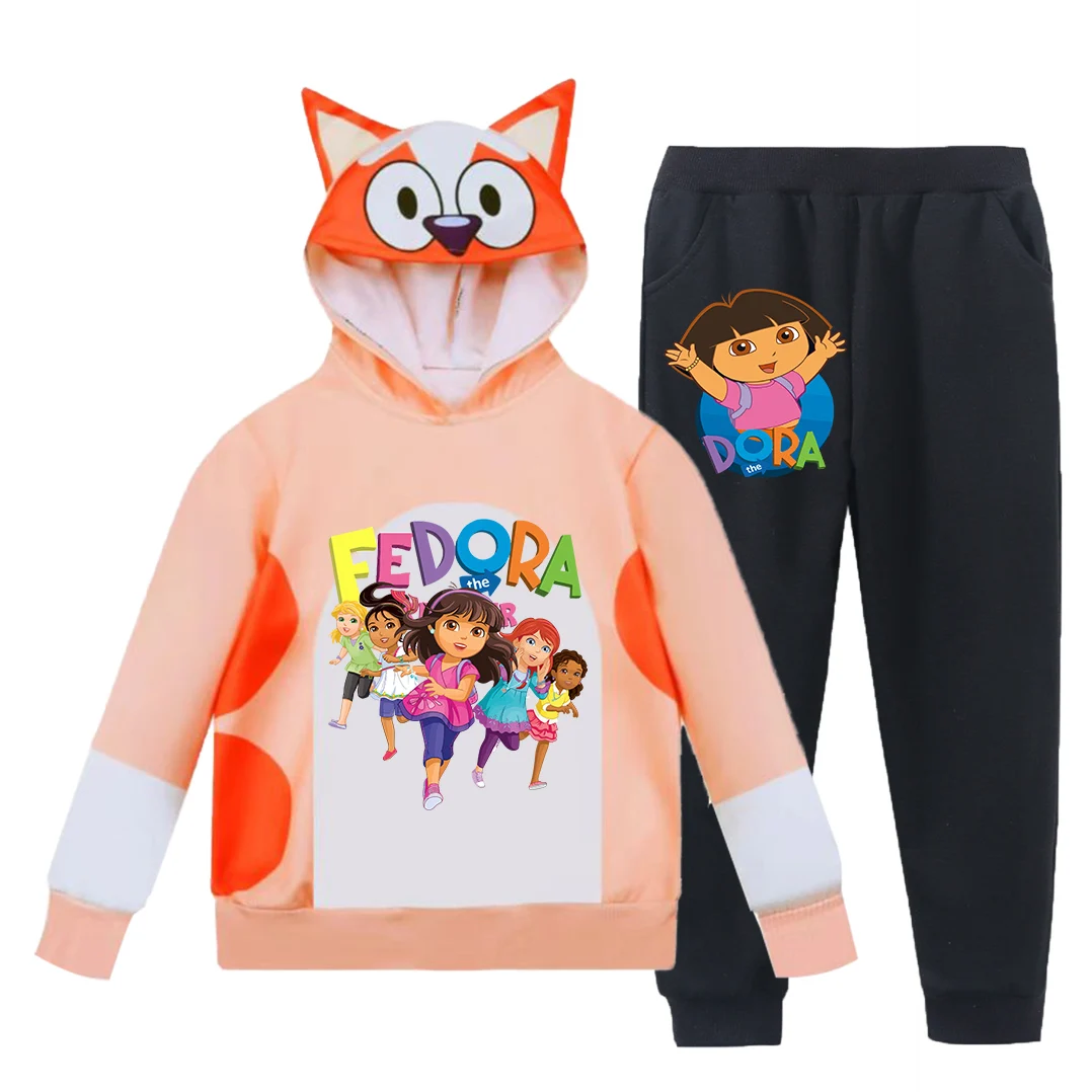 Dora The Explorer Cartoon Cuteness Long Sleeve Hoodies Sets Suitable for Boys and Girls Fashion Design Wish Asha Kawaii Clothing