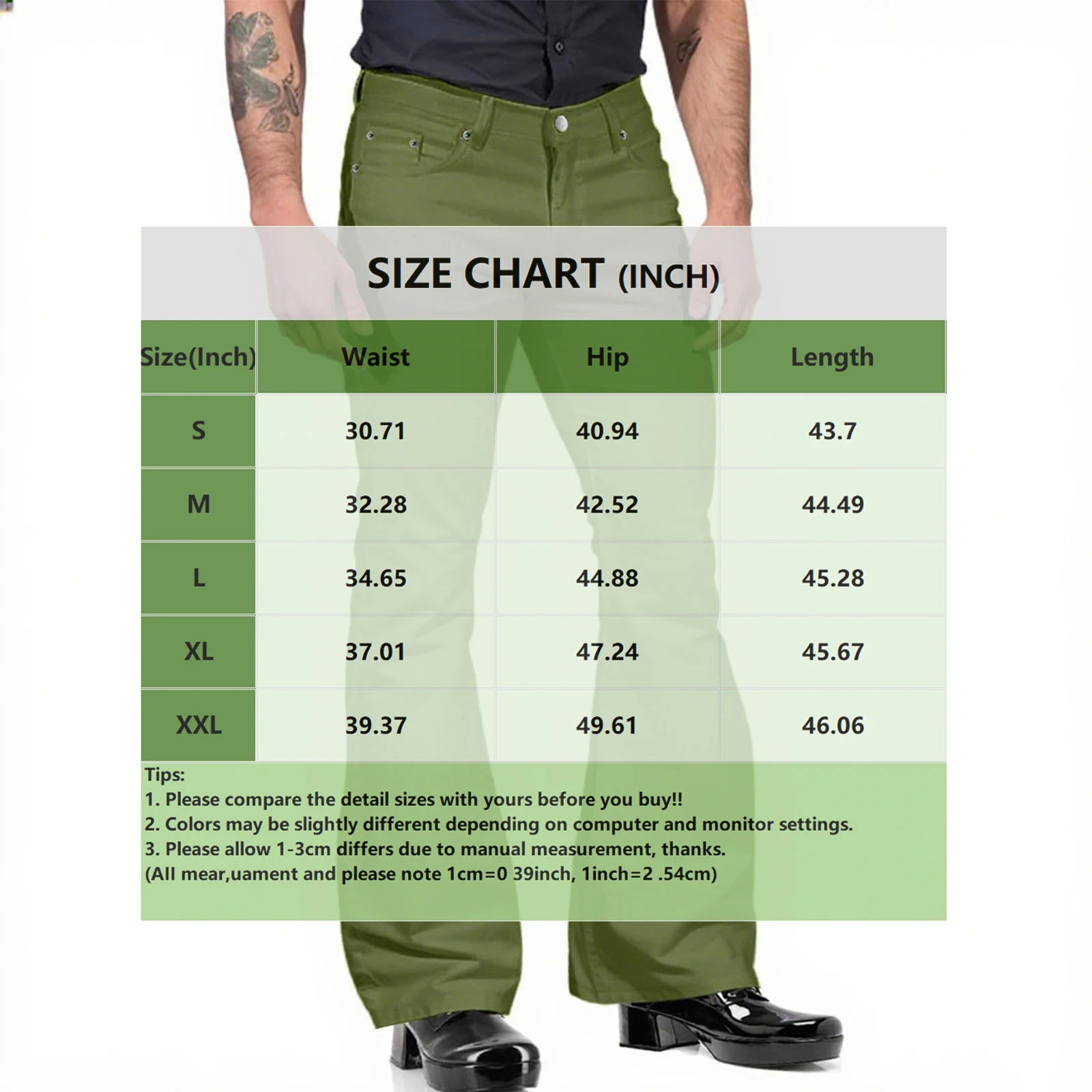 أزياء الرجال الرجعية مضيئة السراويل بلون منتصف الارتفاع السراويل عارضة الكلاسيكية 70s الرجال جرس أسفل تمتد صالح السراويل الكلاسيكية