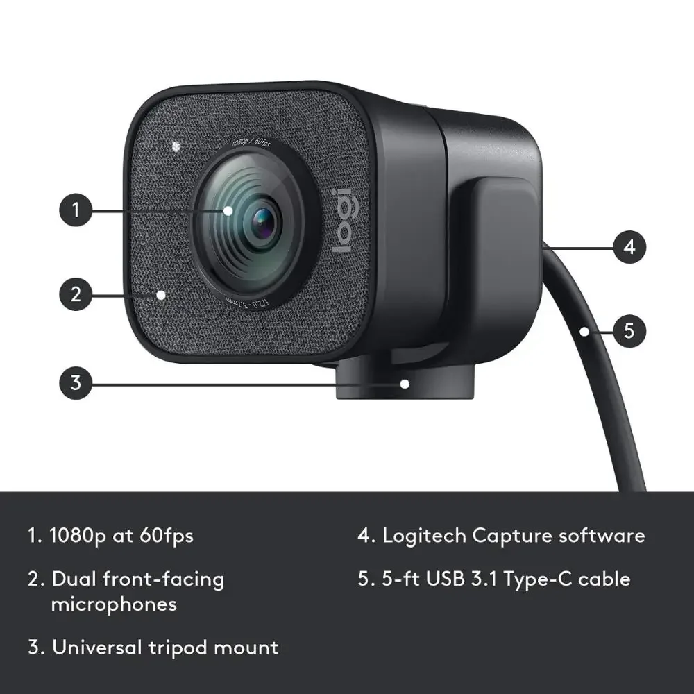 Logitech StreamCam high-definition network camera, 1080p, 60fps, built-in microphone, suitable for desktop and home computers