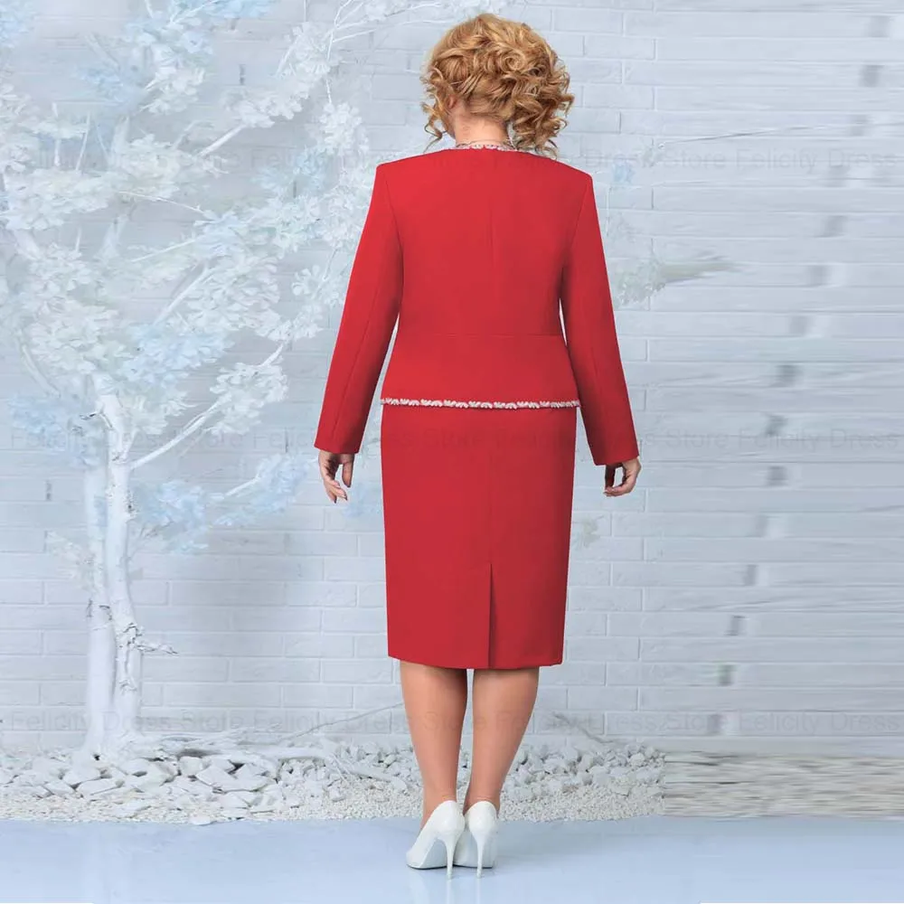 カスタマイズされたプラスサイズの花嫁の母のドレス、ジャケット付き、結婚式用、2026年、シース、Oネック、結婚式のゲストドレス、ビーズ、アップリケ