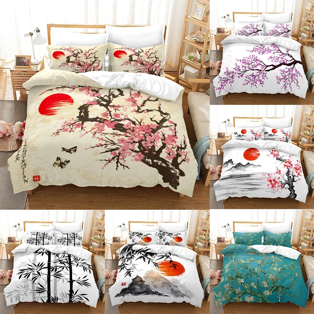 

Flowers Comforter Cover Set Bedding Set Plum Blossom Duvet Quilt Cover Set for Adults