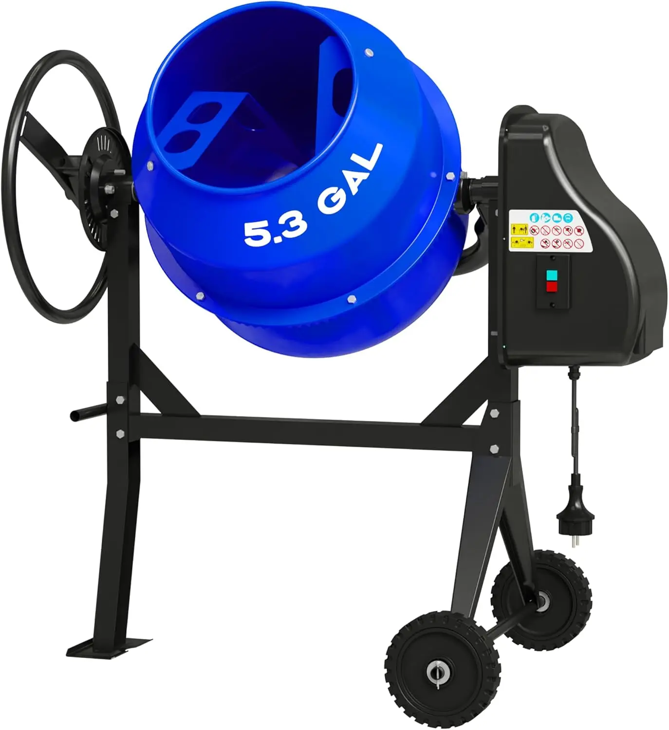 5.3 Cu.Ft. Concrete Mixer Machine, 750W 1HP Electric Cement Mixer Machine with Wheel and Stand for Stucco