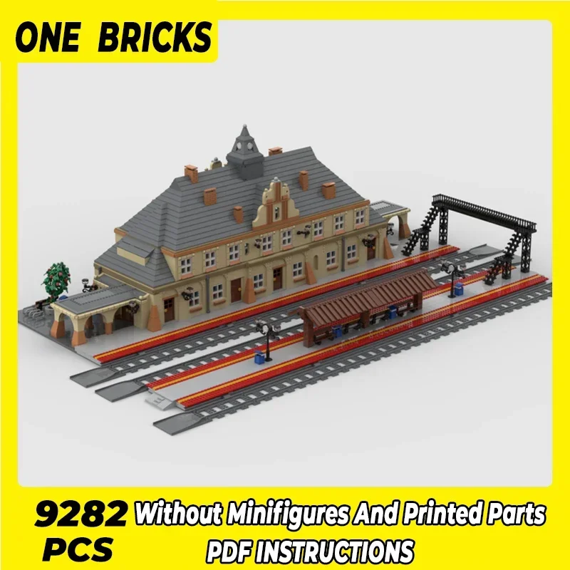 City Street View-modelo Moc, ladrillos de construcción, estación de tren neoclásica, tecnología de bloques, regalos, juguetes de Navidad, conjuntos DIY de montaje