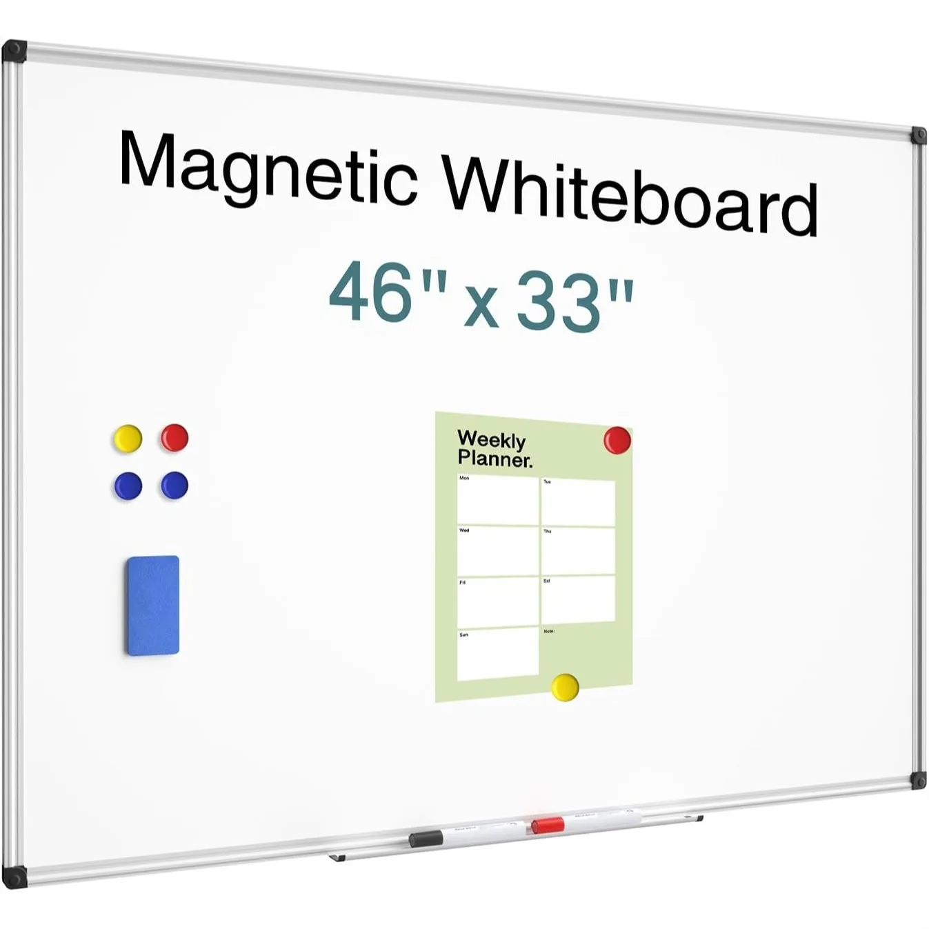 

Magnetic Dry Erase Whiteboard 46x33 Inch Wall-Mounted Board with Aluminum Frame, Eraser, Pens, Tray, Magnets
