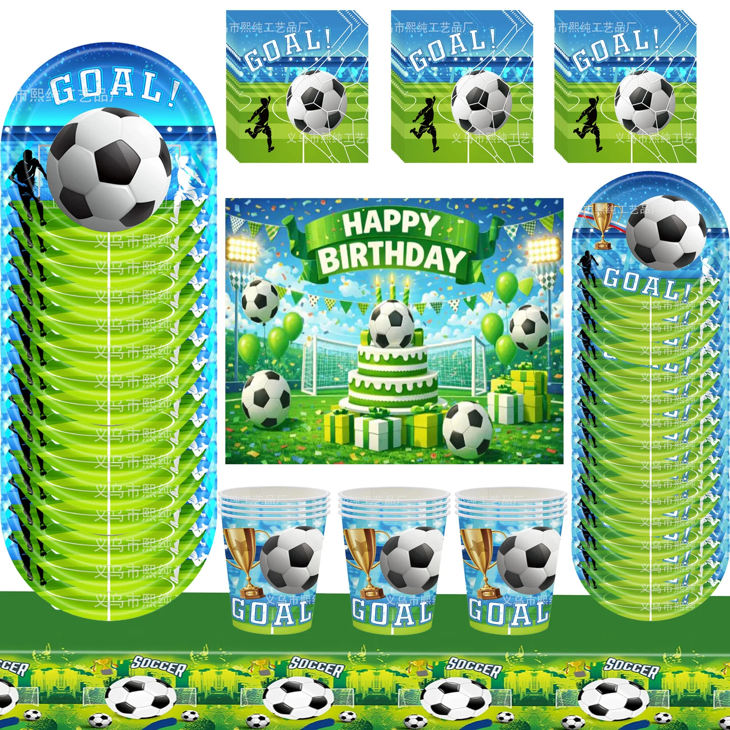 Fußball Geburtstagsparty Tischdekorations-Set Pappteller Becher Servietten Tischdecke Hintergrundbanner Kinder Jungen Sport Party Zubehör