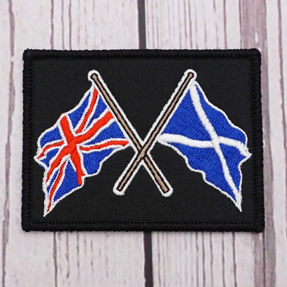 Crossed Union Jack & Scottish Saltire Flag patch  Embroidered Patch Hook & Loop Sew on Embroidery Military Badge