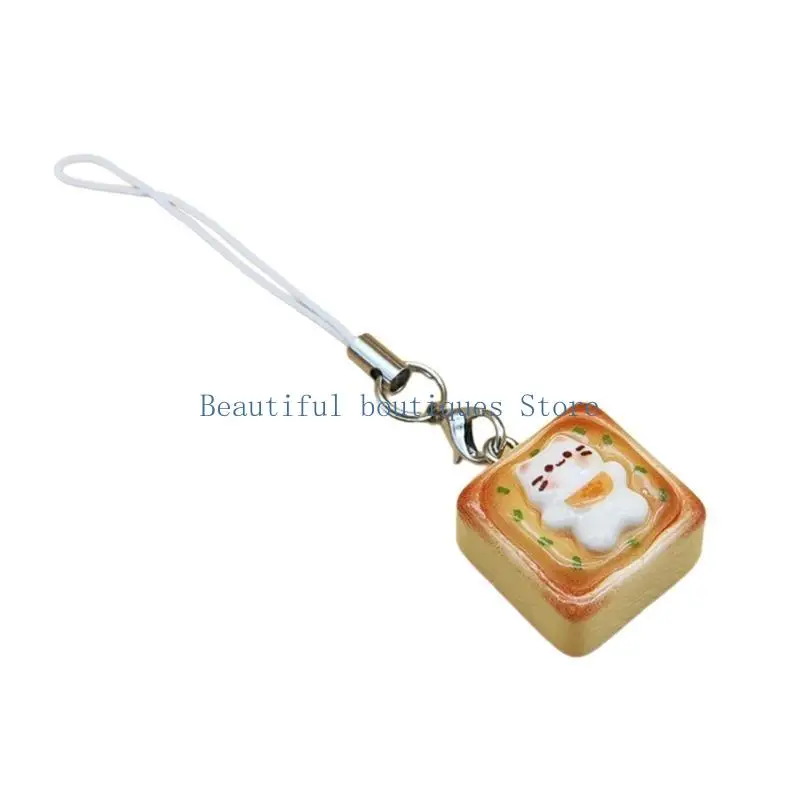 U4LF Multipurpose Japanese Styles Lovely Cats Bread Keychain Lanyard Pendant Accessory for Bags and Phones Decoration