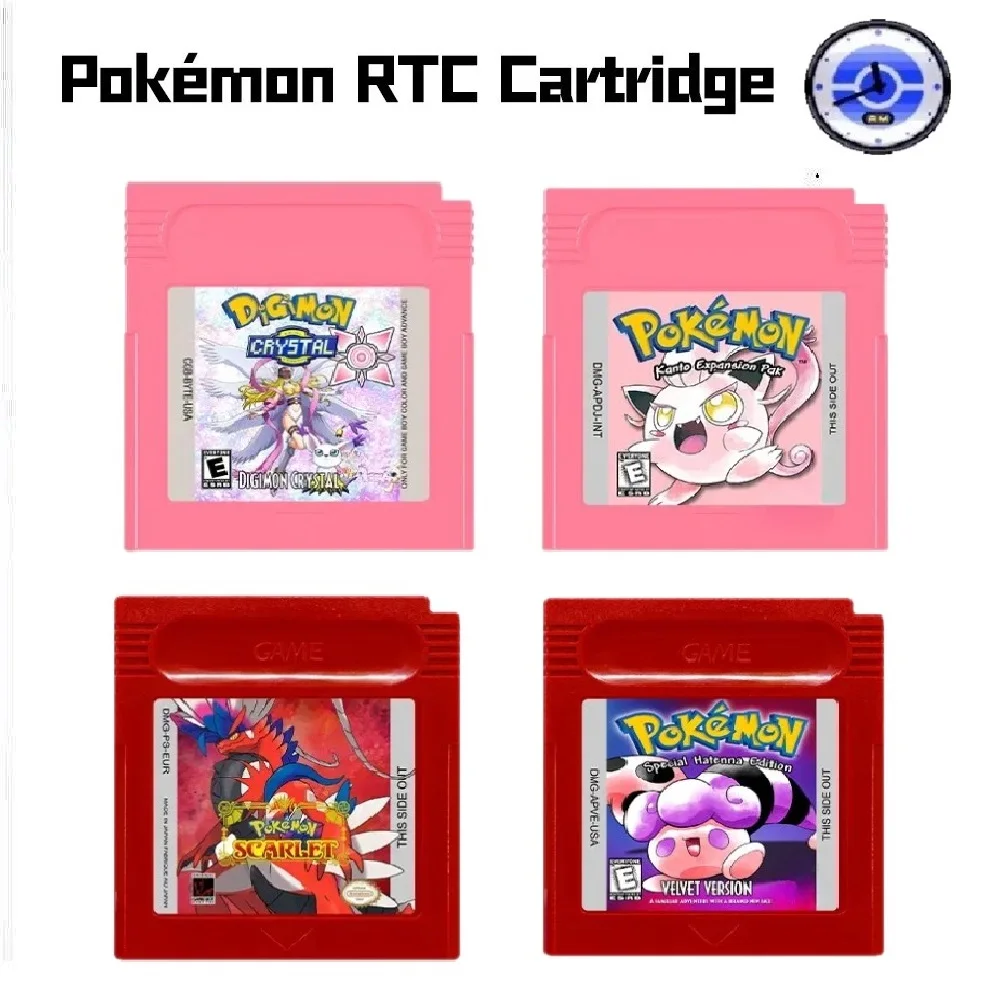 GBC RTC Pokémon Clock Game cartridge, Scarlet，Prism， Cubic Crystal , Digion crystal ,GBC Pokémon Series English Game Card