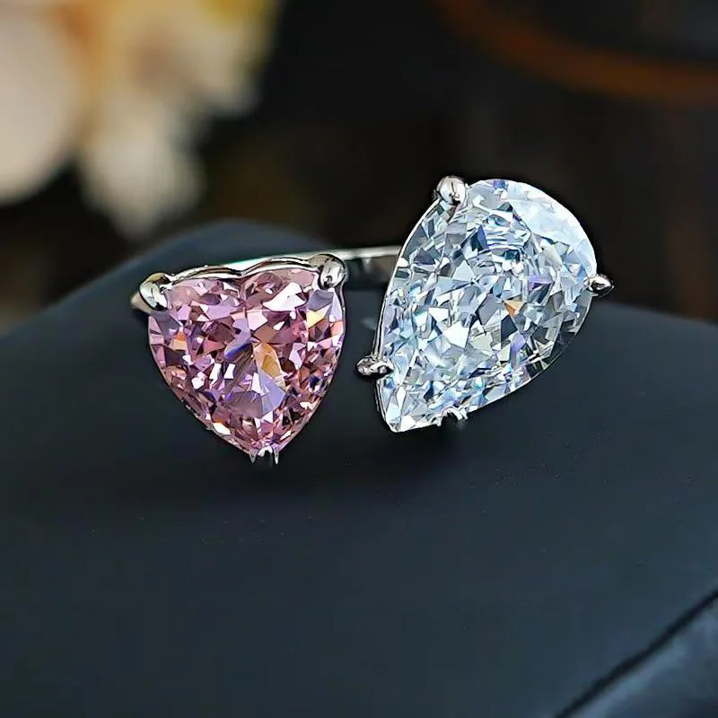 Cute Romantic Sparkling Heart Zircon Ring for Women Charms Elegant Water Drop CZ Promise Rings Anniversary Engagement Jewelry
