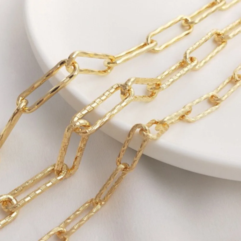 

14K Gold Color European and American Style Long O Chain Engraved Thick Chain Handmade DIY Bracelet Necklace Jewelry Loose Chain