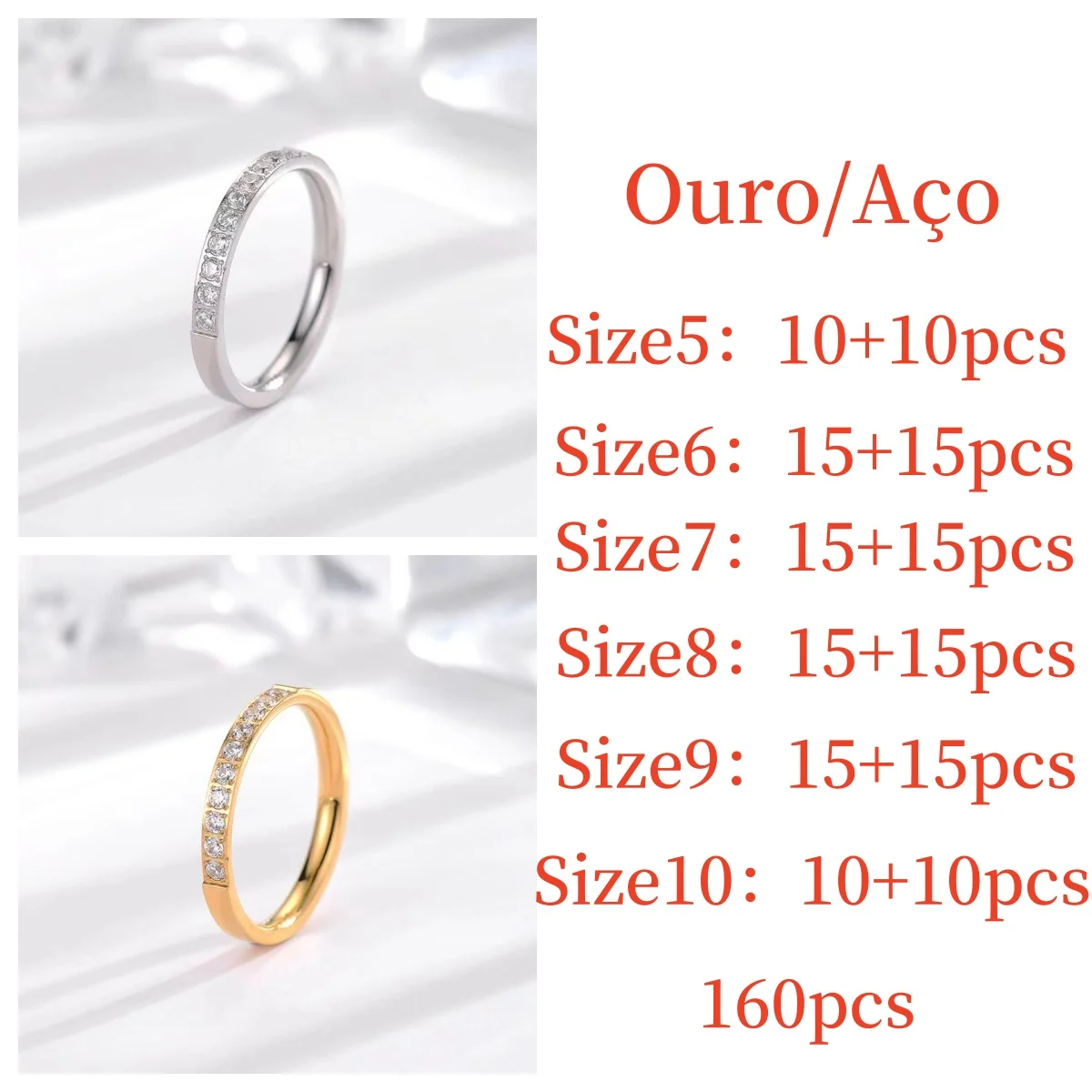 

160pcs Stainless Steel Rings Wholesale Women's Jewelry Gold Silver Mixed