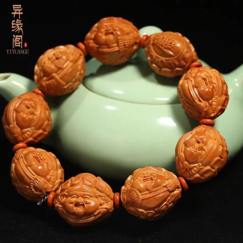 

21Olive Nut Bracelet Lotus Leaf God of Wealth Big Hair Horizontal Only Hand Carved Stone Carving Bracelet Men's Boss Gift